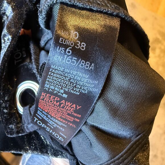 NWT Topshop Cold Shoulder Velvet Metallic Romantic Black Mini Dress Size 6 - Picture 7 of 9